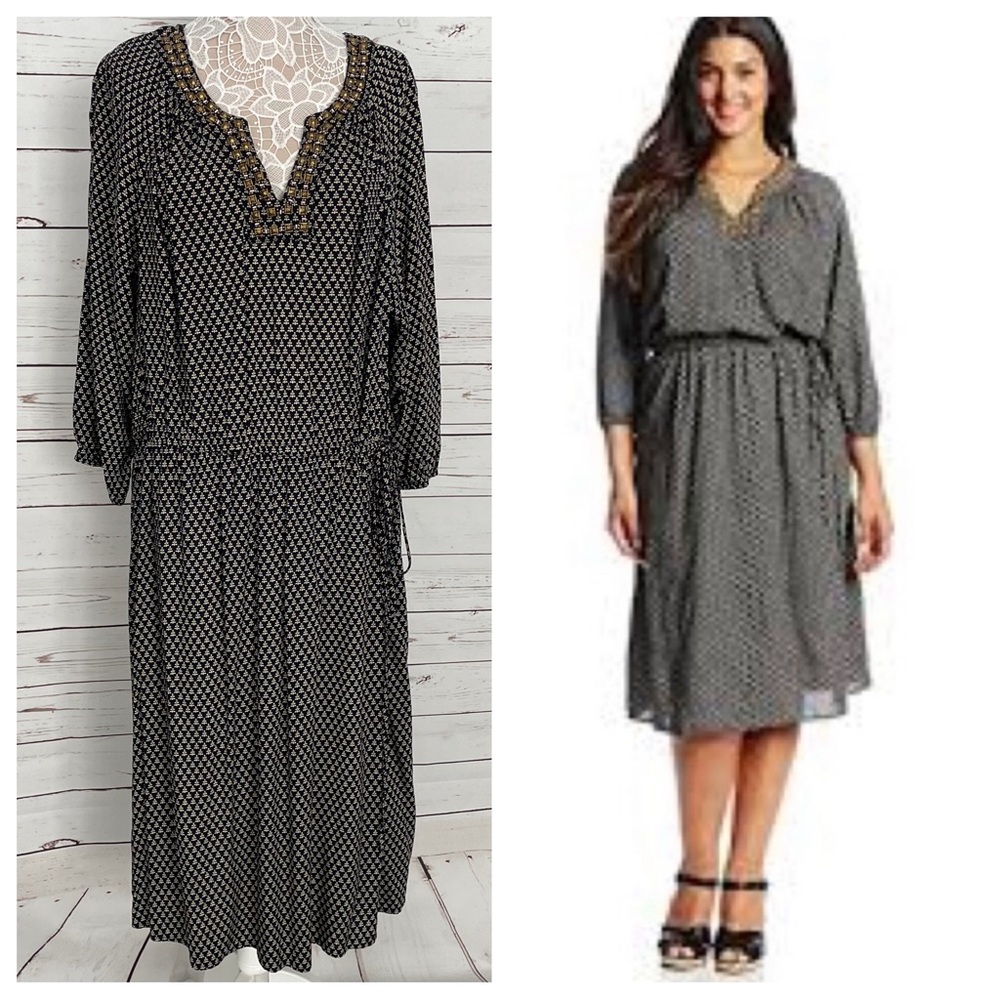 Lucky Brand Plus Size Navy Print Dress, Size 3X New With Tags